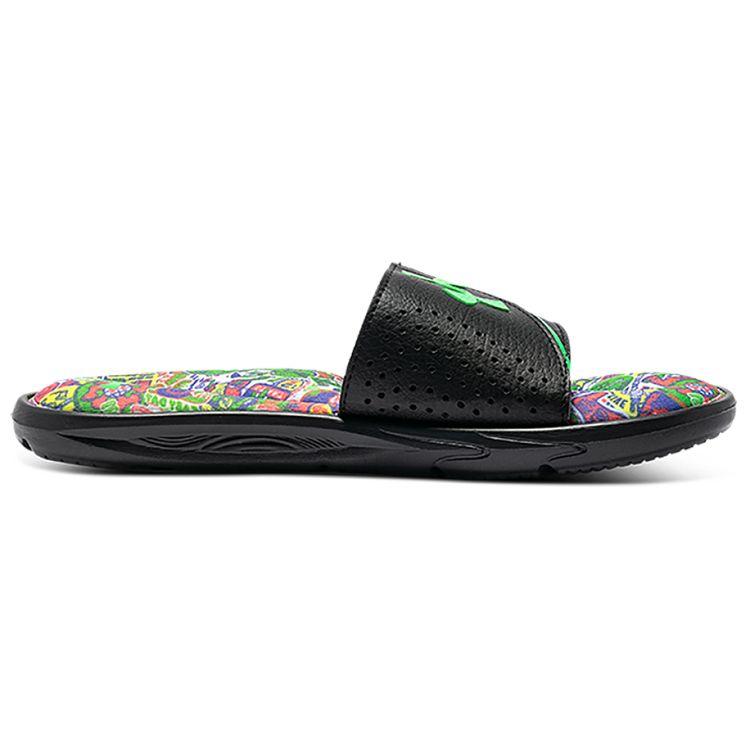 Under Armour Ignite 6 Graphic FB Comfortable Daily Rubber Sole Slide Sandals Men Sandals Black Green 3024451-004