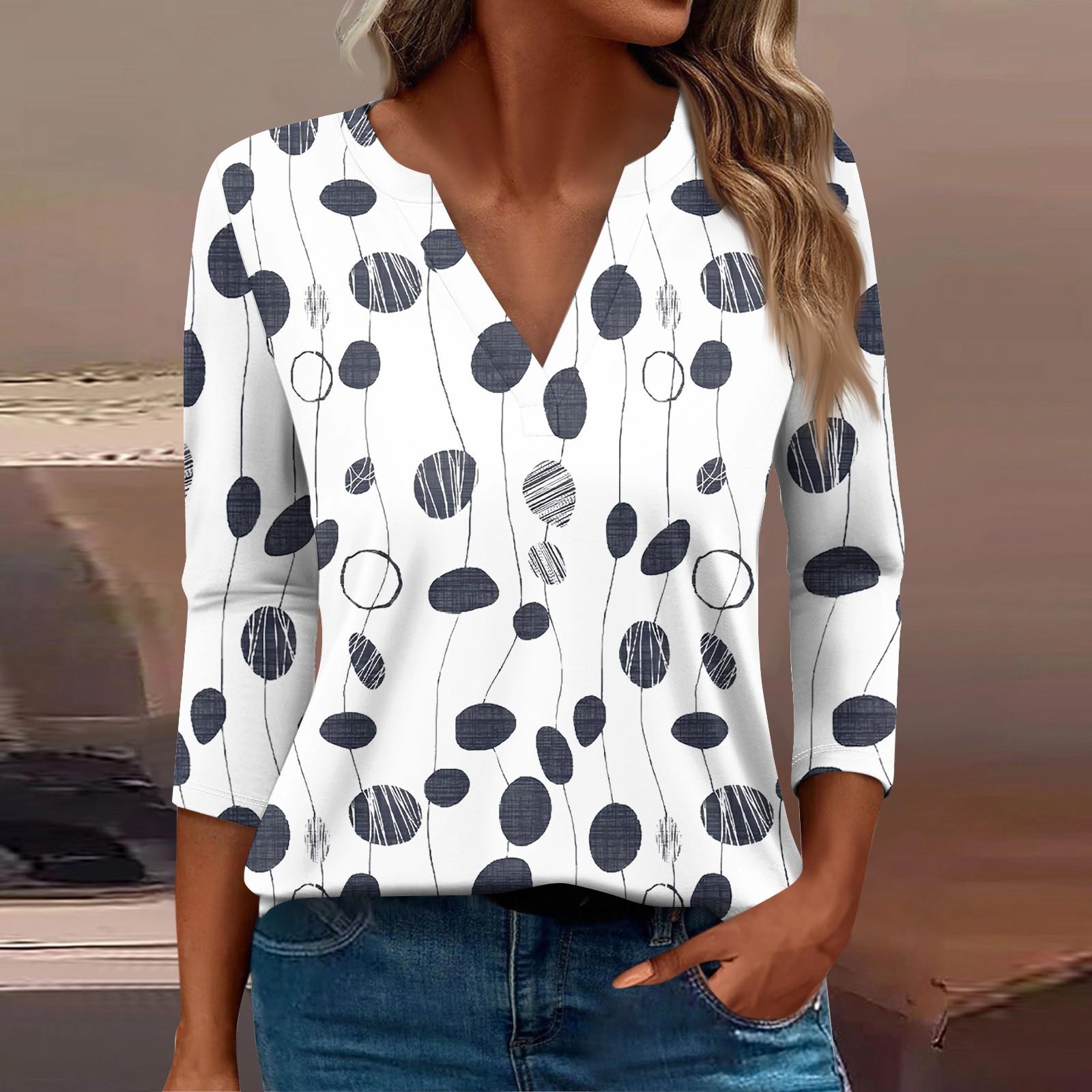 

Женская футболка Футболка с принтом Рукав 3/4 Повседневные Выходные Мода Базовый V-образный вырез Обычный топ