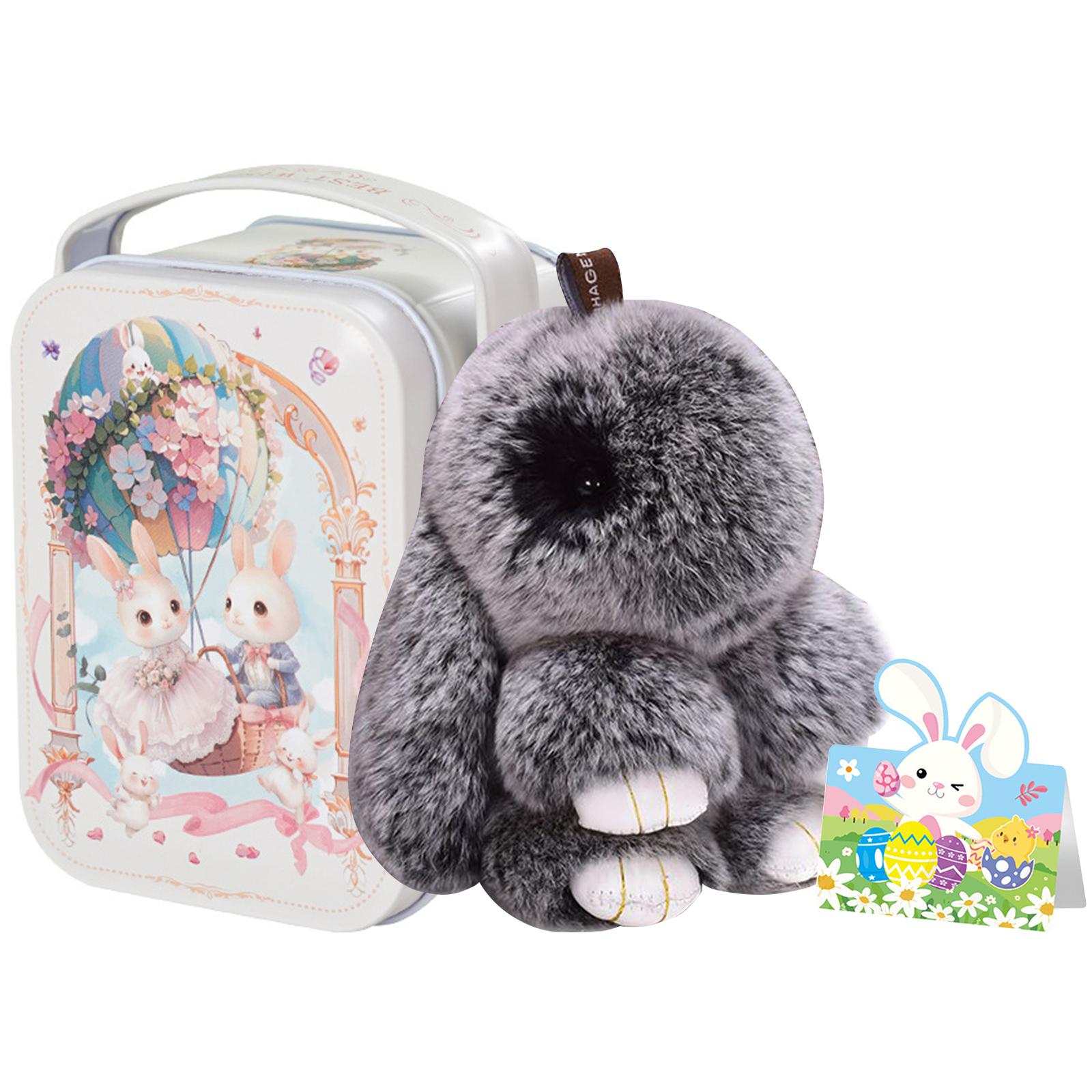

Bunny Lucky Keychains with Tin Box & Best Wishes Card Bunny Cute Plush Keychain for Bags Backpacks Rabbit Charm Easter Gifts 10.6x8x6.3cm чёрный