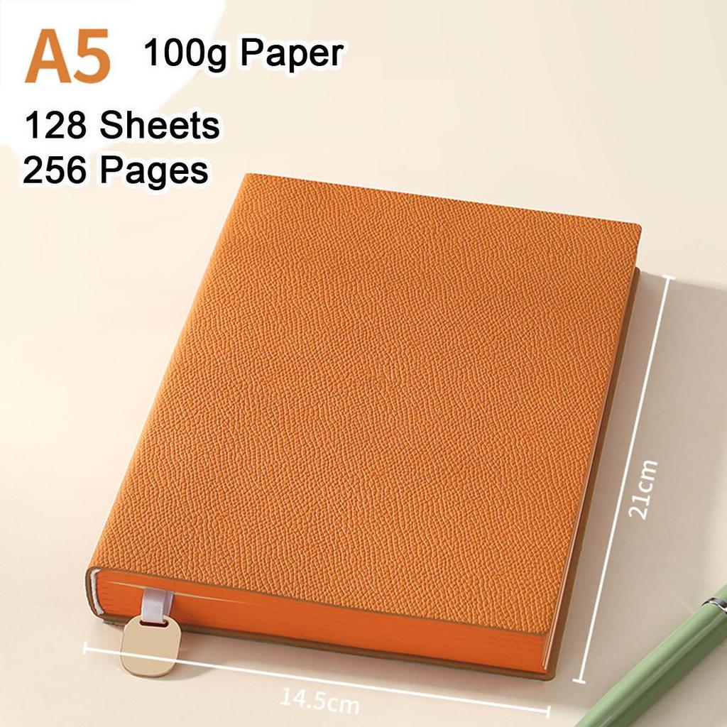 A5 Litchi Leather Thickened Student Notebook, Diary, Work Notebook, Business Meeting Record Book, Subject Notes, 128 Sheets 256 Pages