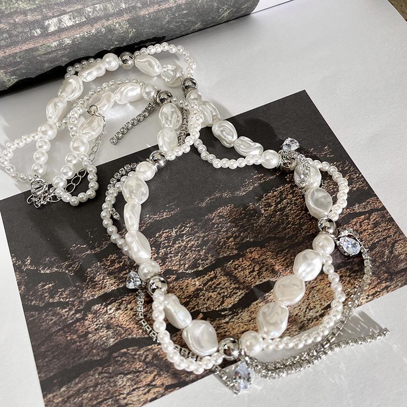 1 PZ Collana Irregolare Imitazione Perla Choker Avvolgente Donna Dolci Perline Catena Collo Strass Lusso Leggero Gioielli da Festa di Alta Gamma