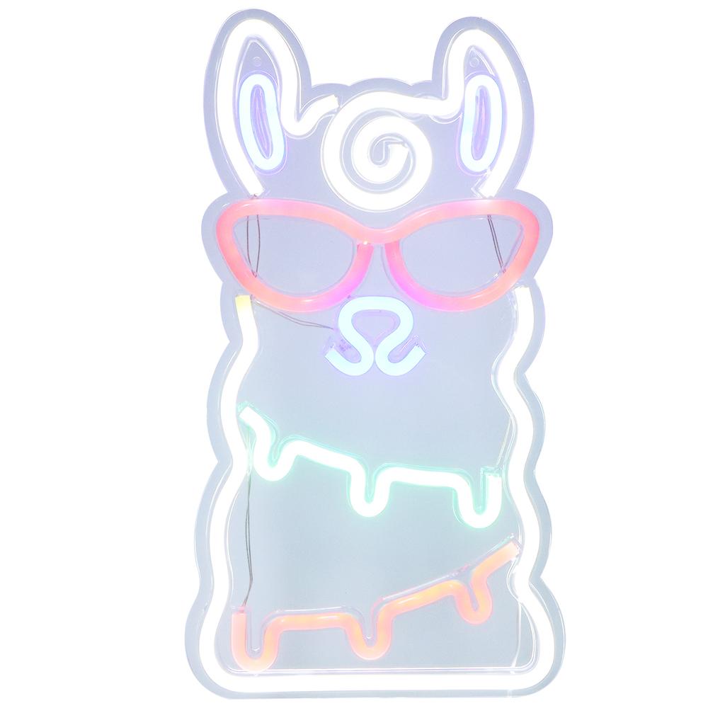 LED Neon Light Alpaca‑Shape Wall Neon Sign Art USB Powered Home Bedroom Bar  Decoration Light Fixture Neon Light Neon Sign