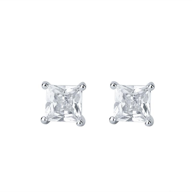 Jewelry Temperament Women'S Earrings Simple Stud Earrings Inlaid With Simulated White Diamond Square Stud Earrings