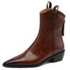 Genuine Leather Ankle Boots Shoes For Women Autumn Winter Vintage British Black Brown Party Motorcycle Shoe Ladies Large Size 48