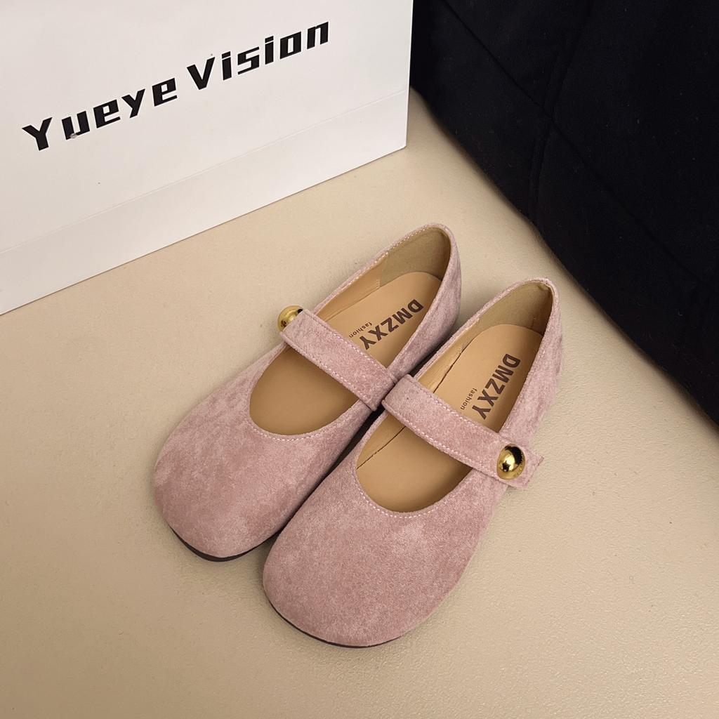 Franska retro lågskurna damskor 2025 vår mild älvvind mjuk sula gul platt Mary Jane damskor