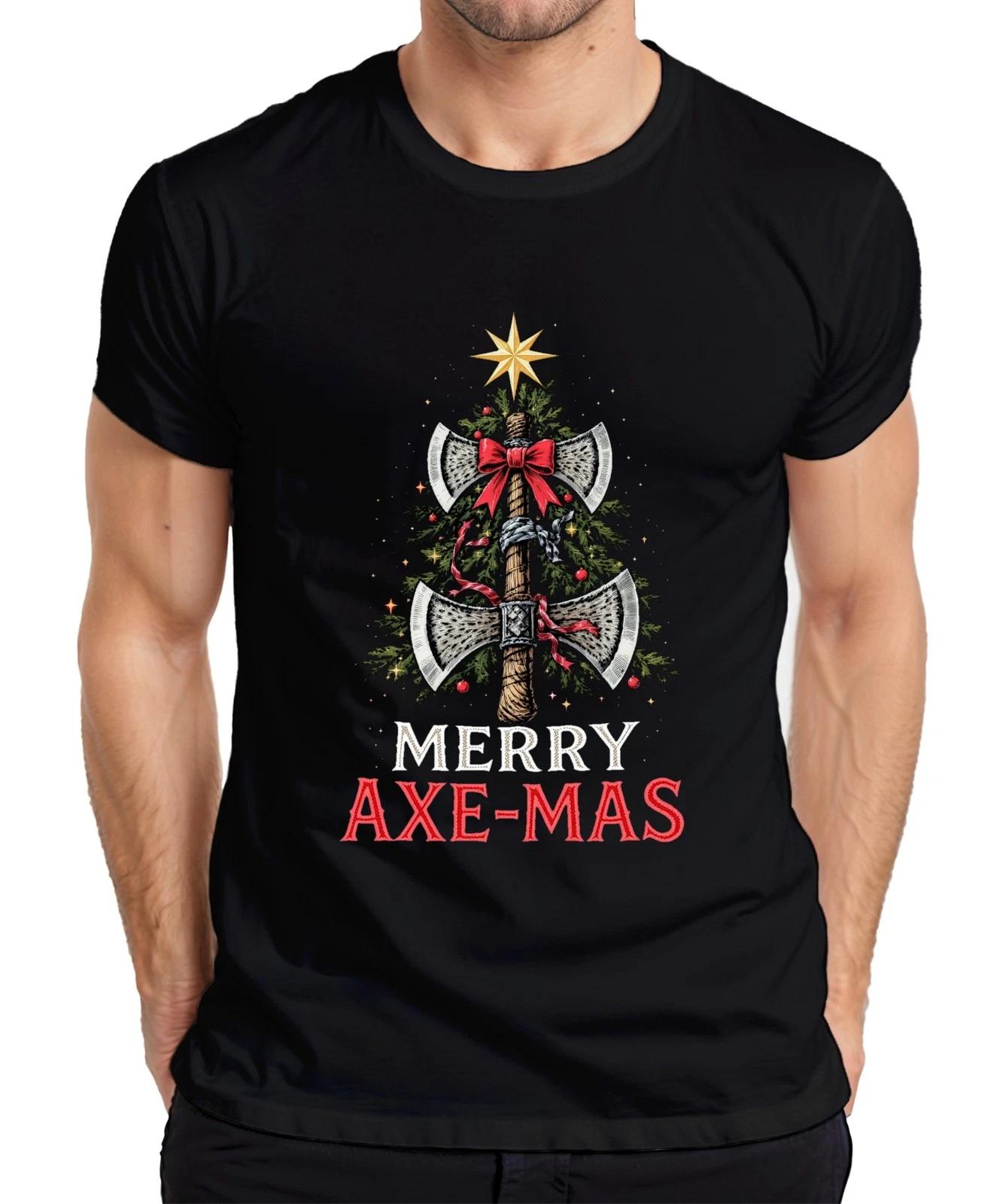 Merry Axe-mas Wikinger Axt Weihnachtsbaum Schleife Geschenk Herren T-Shirt XXXXL