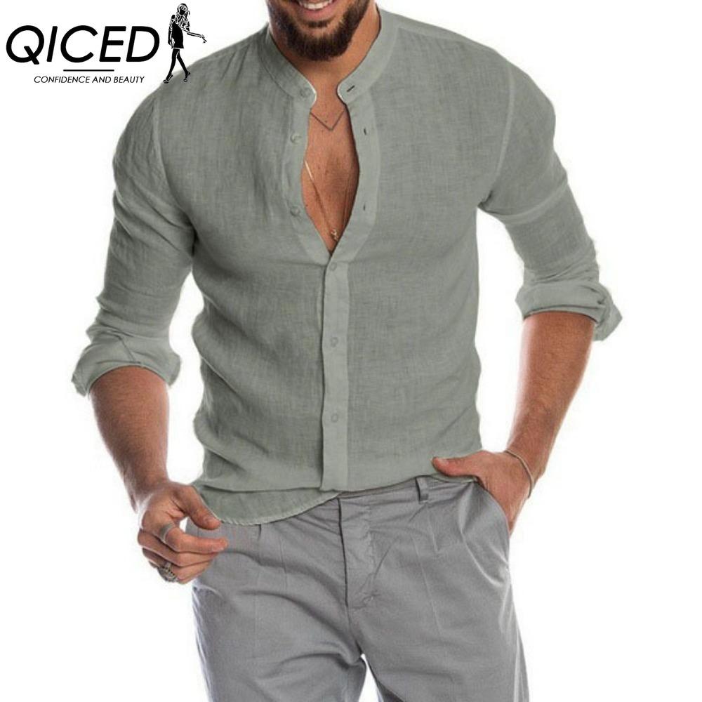 QICED Bavlněné tričko s dlouhým rukávem Pánská móda Volné tričko S potiskem Soucitné tričko