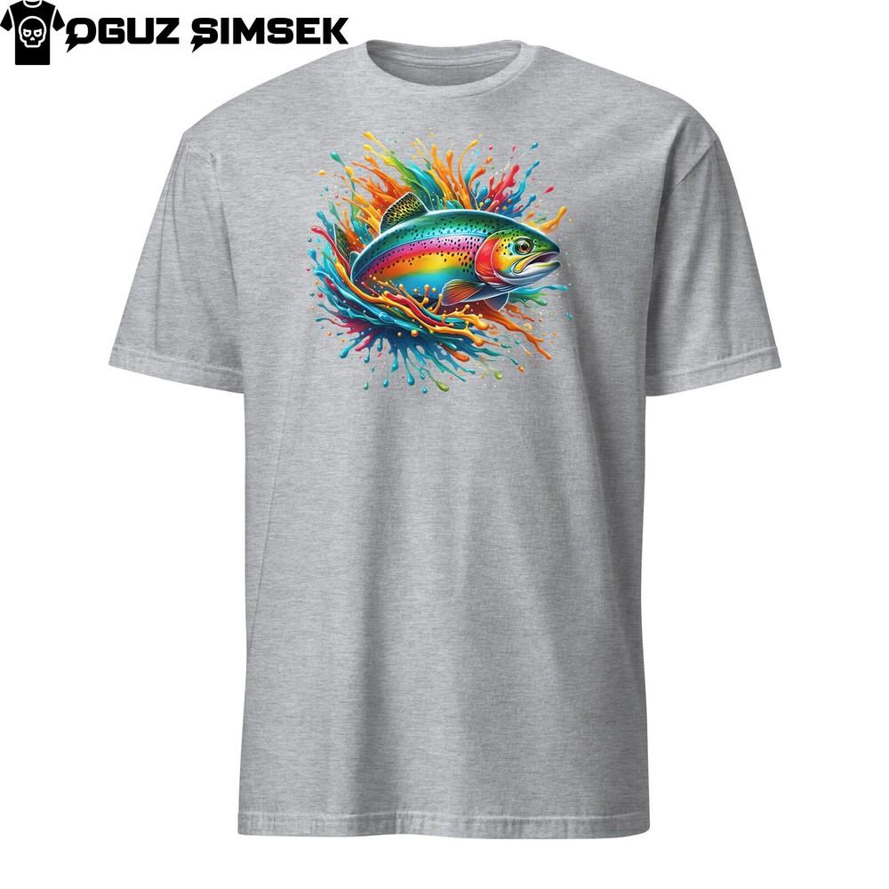 

Colorful Rainbow Trout Unisex T-Shirt - Unique Fish Design - Short Sleeve Tee L