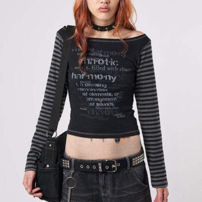 European and American Hot Girl Y2K Letter Printed Round Neck Dark Style Slim Fit Top