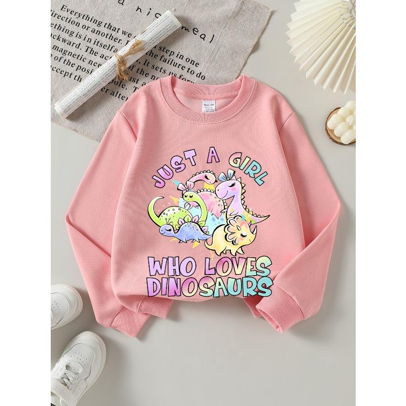 Girls' Soft Crewneck Sweatshirt, Just a Girl Who Loves Dinosaurs Print with Cute Creative Design, Casual All-Match for Fall Winter, Ideal Holiday Gift