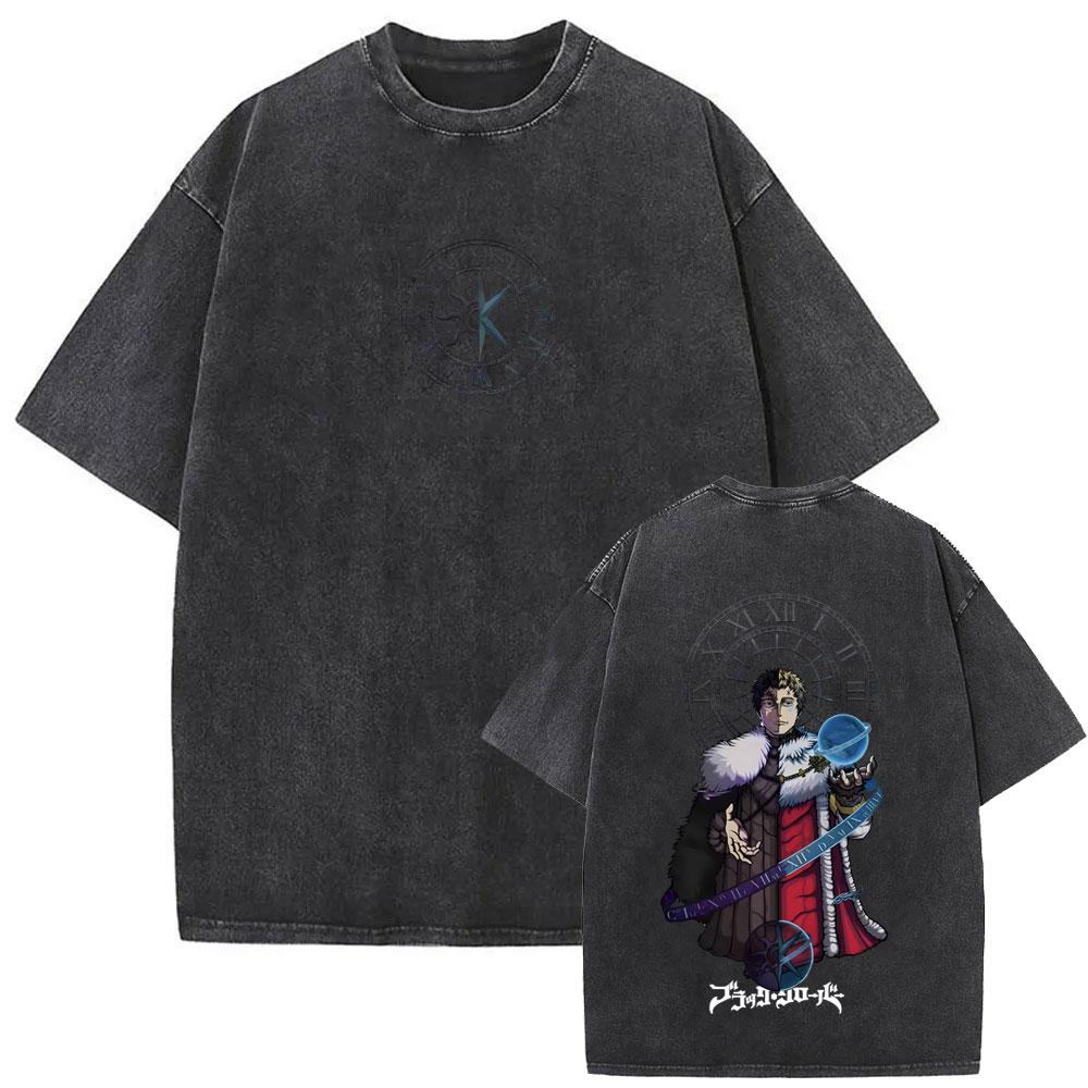 Gewassen Vintage Anime 'Black Clover' T-shirt, Casual Retro Katoenen T-shirt voor Mannen en Vrouwen 2XL black