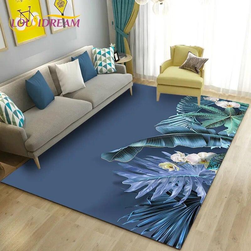 European Luxury Flower Rose Leaf Area Rug,Carpet Rug for Living Room Bedroom Sofa Doormat Decoration,Kitchen Non-slip Floor Mat