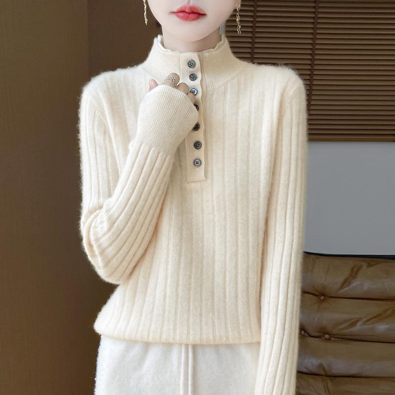 2025 Korean Style Double Stand Collar Wool Sweater - 100% Pure Wool Thickened Knitwear
