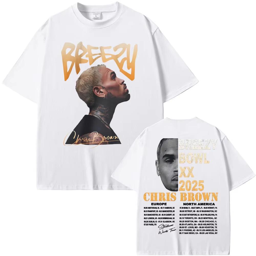Chris Brown Tour Breezy Bowl XX 2026 Album Tshirts Men Women Vintage Gothic High Street Tshirt Comfort Loose Oversized T Shirt