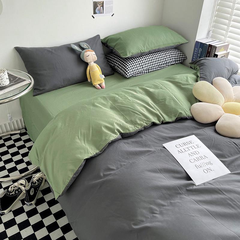 "Pure Color Sanded Four-Piece Bedding Set - Simple Style Quilt, Bedsheet for Dorms, Autumn/Winter."