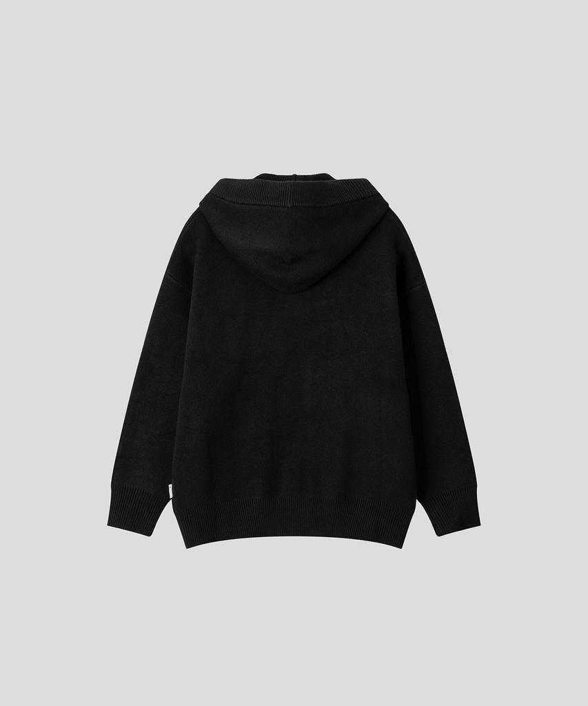 BLACK MOMENT Soft Touch Henley Neck Hooded Knit [Black]