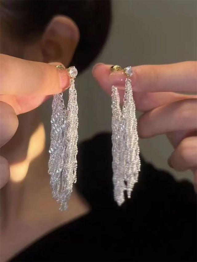 S925 Silver Geometric Tassel Stud Earrings: Fashionable Korean Style, Elegant Design, Versatile for Women