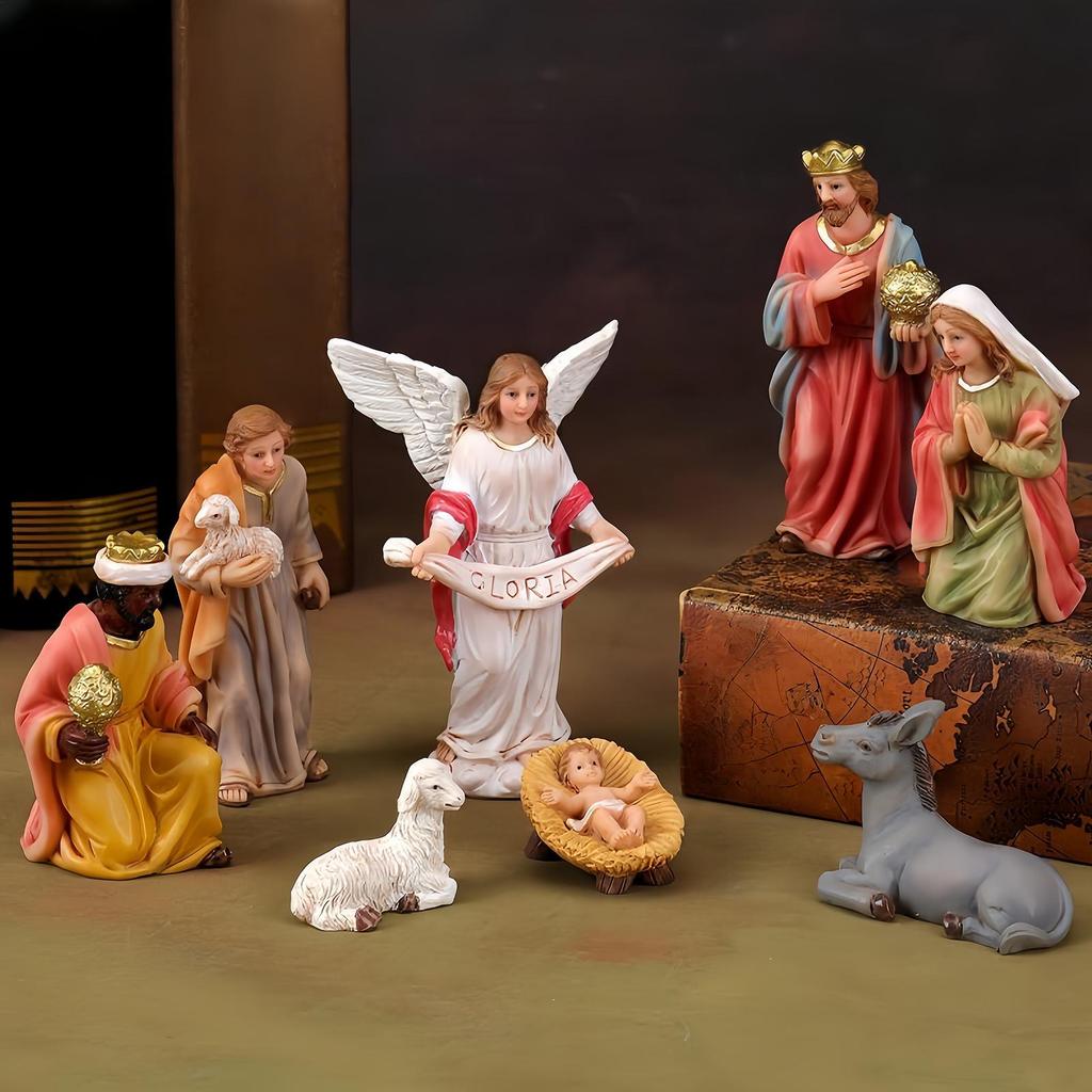 Nativity Set Indoor Resin Jesus Figurines Religious Christmas Decorations Small Figurines Nativity Scene Table Decor For Indoor