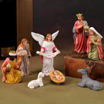 Krippenset für den Innenbereich Harz Jesusfiguren Religiöse Weihnachtsdekorationen Kleine Figuren Krippenszene Tischdekoration für den Innenbereich