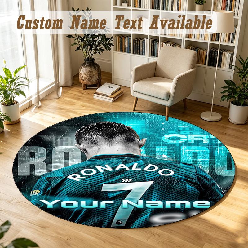 Round Rug Custom NameCristiano Ronaldo Pattern Non Slip Carpet Home Floor Decor