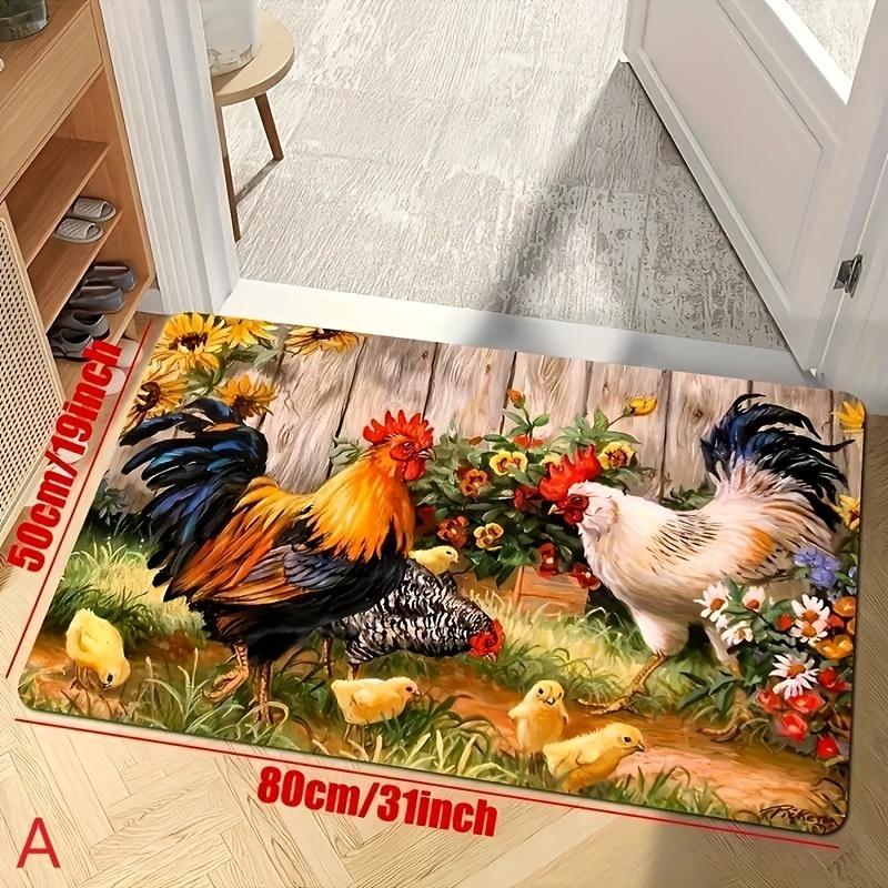 Rooster Sunflower Soft Kitchen Rug Anti-Fatigue Kitchen Rug Waterproof Non-Slip Rugs Set Runner Rug Bedside Rug Absorbent  Carpet For Kitchen