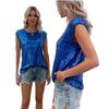 European and American new European and American style loose casual fashion party round neck sleeveless top women's sequined T-shirt