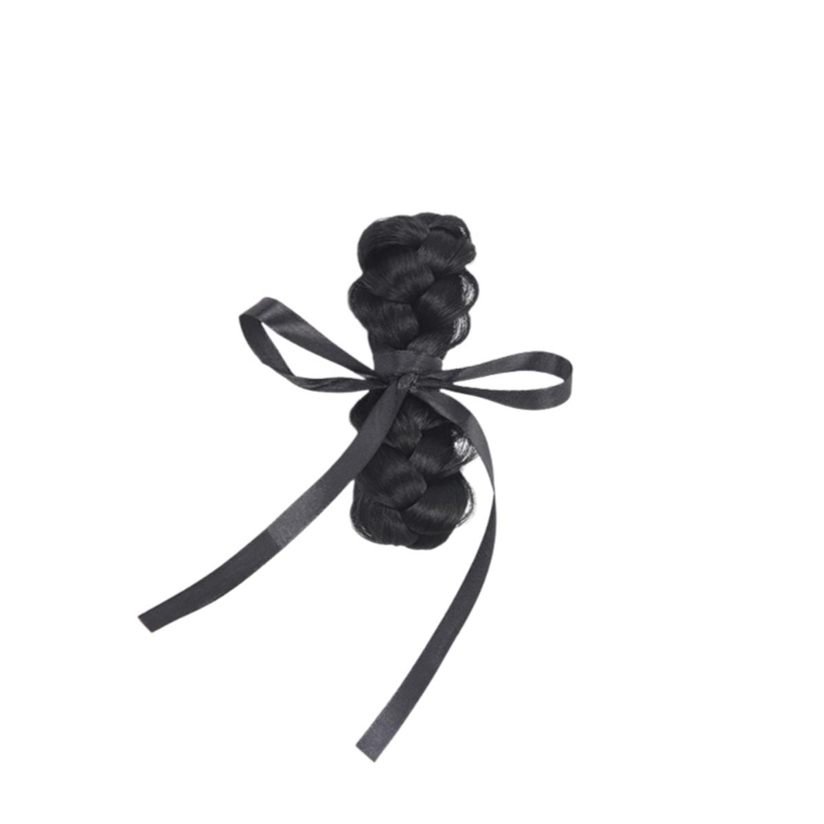 

Fashion Braided Wig Clip Braided Synthetic Hair Wig Hairpin with Bow Ribbon Hairtail Extension Bow Hair Clips Women one size чёрный