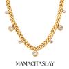 MamacitaSlay Collane Trendy a Catena Cubana Placcata Oro con Zirconi Rotondi Collane Choker Regolabili in Acciaio Inossidabile per Feste da Donna