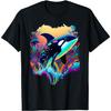 Colorful Orca Graphic Tee Artistic Killer Whale Print Men's Round Neck Casual T-Shirt