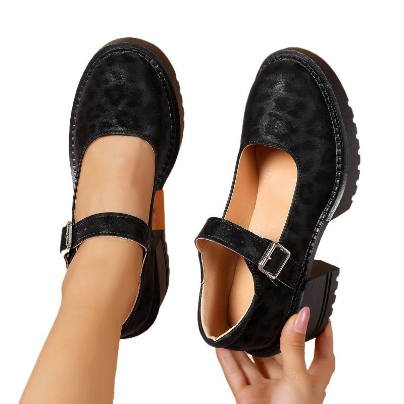 Leopard Women High Heels Shoes New Chunky Party Shoes 2025 Summer Marie Janes Lolita Buckle Woman Brand Pumps Zapatos