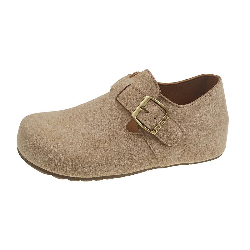 Retro Matte Borken Shoes Women's 2025 Autumn New Flat-bottomed Buckle Casual Inner Height Increase One-pedal Loafers Women