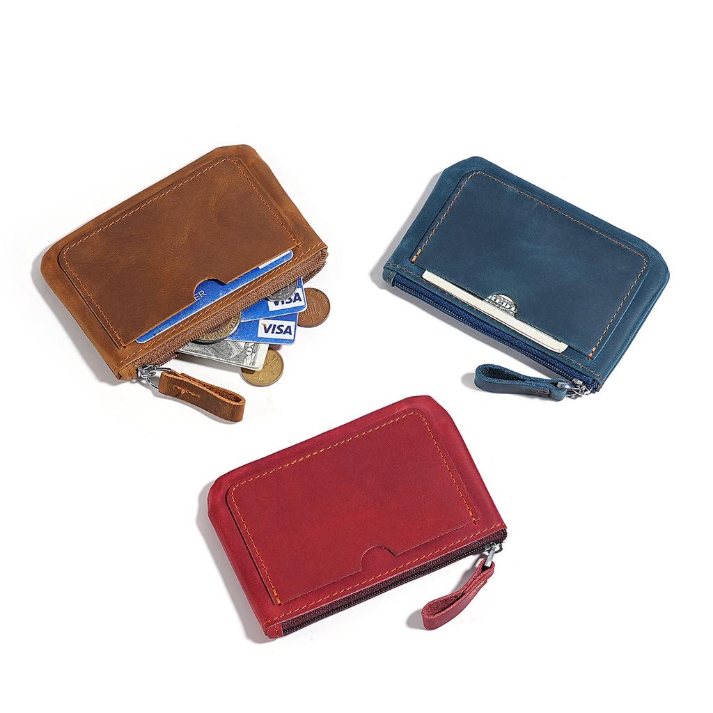 Genuine Leather Zipper Coin Purse for Men Credit Card Holder Mens Coin Purses Cash Change Wallet Car Smart Holder Money Pouch
