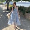 Popular beautiful suit skirt vacation style suspender dress two-piece set fringed hollow long dress suspender skirt