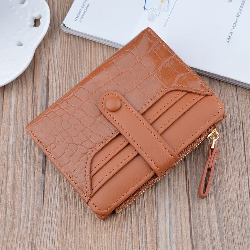 Women's Crocodile Pattern Short Leather Wallet with Zipper Clasp and Card Holder