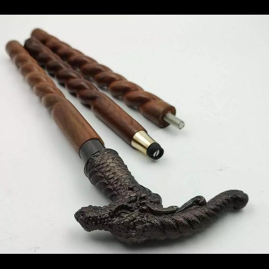 Poignée de Canne de Marche Antique Fait Main Victorienne Corbeau Assis Canne en Bois