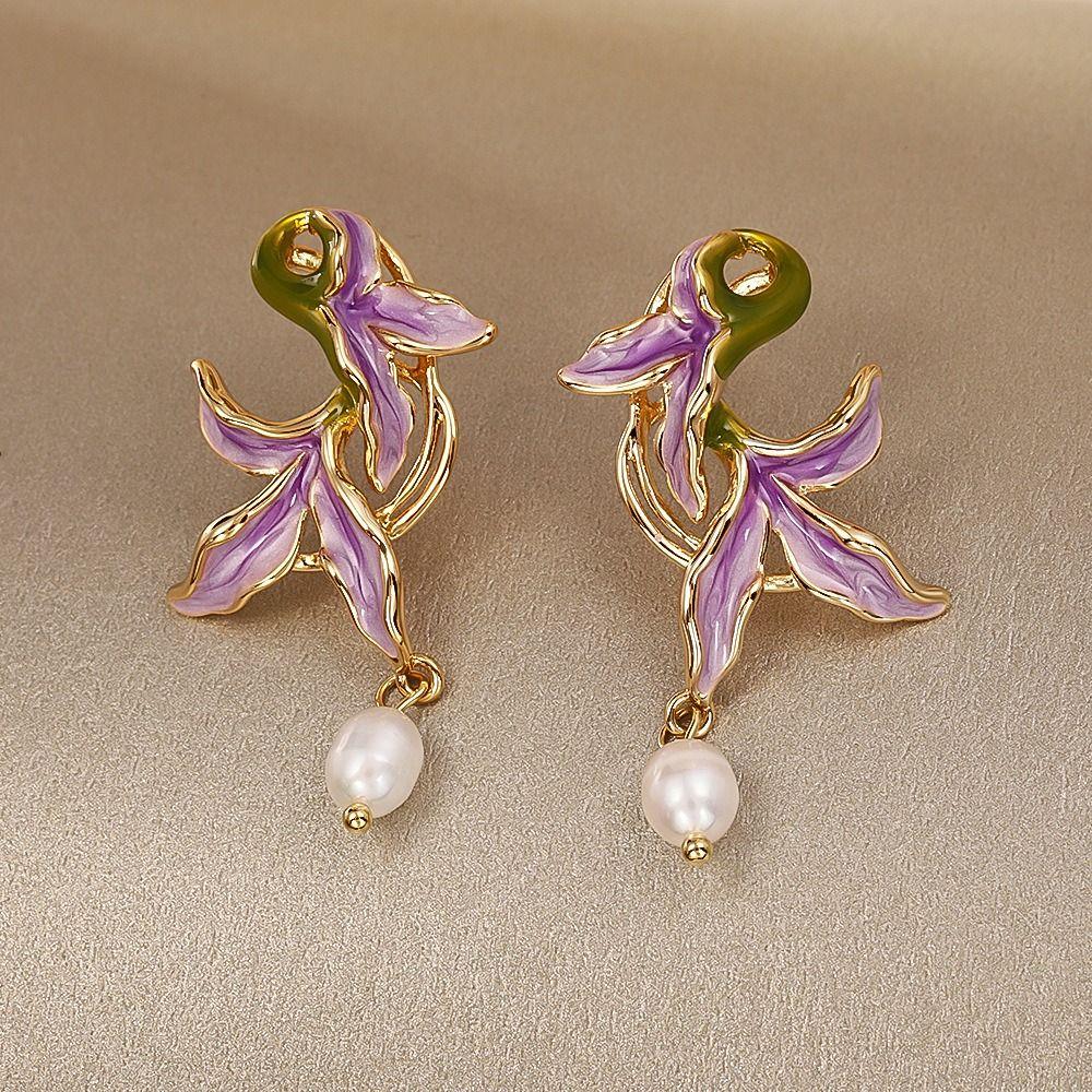 Elegant Drip Oil Earrings Gold Plated Pearl Pendant Earrings  Daily Wear
