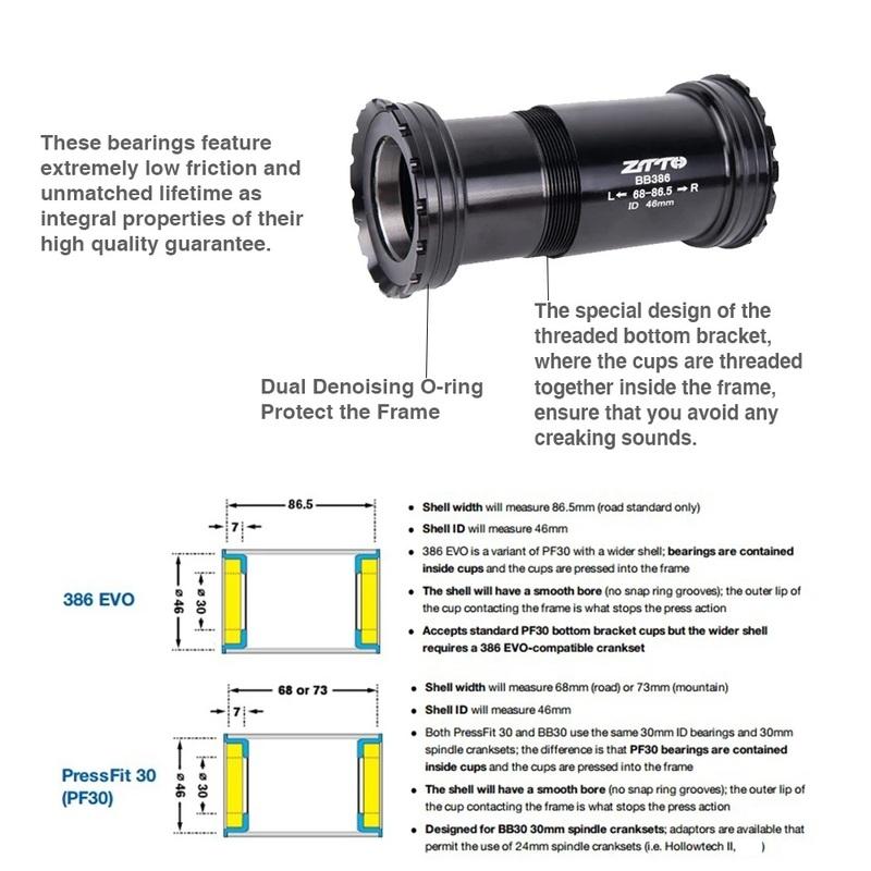 ZTTO MTB Road BB386 EVO PF30 30 Mountain Bicycle Bottom Bracket Axle 30mm Main Shaft Central Movement Press Fit Bottom Bracket