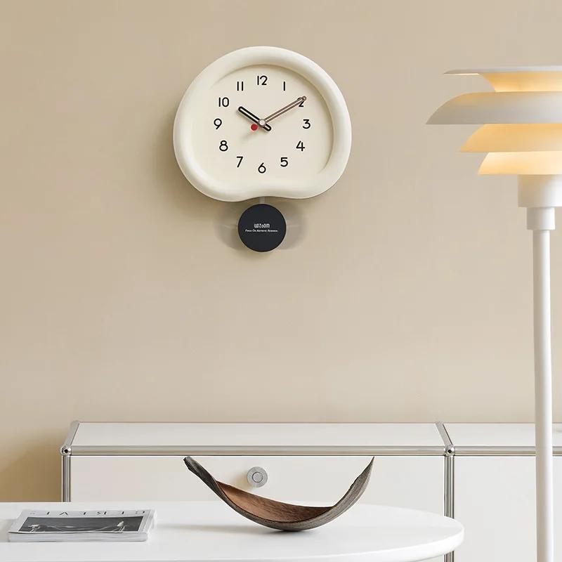 2026 Modern Silent Large Wall Clock with Creamy Style Swinging Pendulum Fresh Minimalist Design Clock Living Room Home Decor