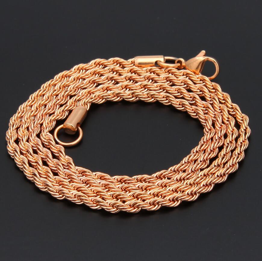 Stainless Steel 3mm Rope Chain Necklace 18inch 22inch Gold Silver Color High Quality Hiphop Fashion Jewelry For Men/Women 18inch