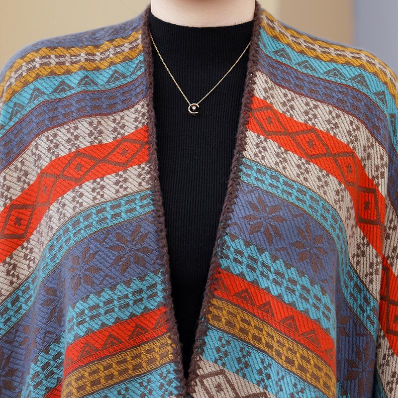 Damen Übergröße Geometrischer Ethno-Stil Gestrickter Gestreifter Schal (2025)