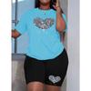 Übergröße Damen Sommer Diamant Liebe Druck Premium Bequemes T-Shirt Zweiteiliges Set