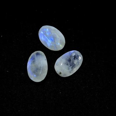 13X21MM Natural Rainbow Moonstone Checker Cut 29Cts. Oval Gemstone 3Pcs Lot RML-447