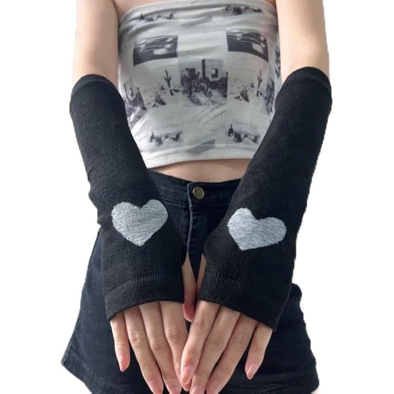Arm Warmers for Y2K Women Wrist Hand Warmers Knitted Fingerless Mittens Thumb Hole Gloves Goth Punk Gyaru Accessories