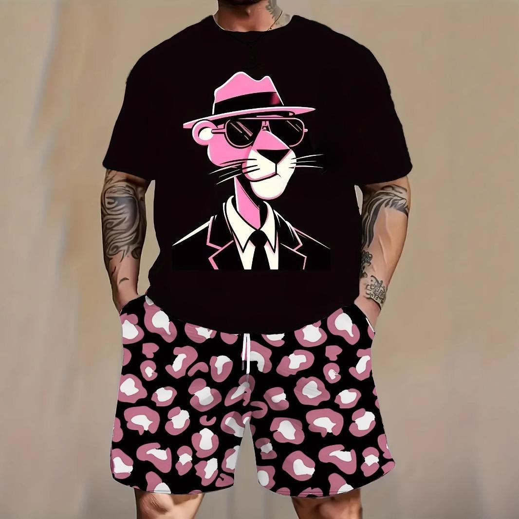 Anime Cartoon Animal Men s Short Sleeve Crew Neck T-Shirt Set Fashion Casual Unisex Sports Clothing S