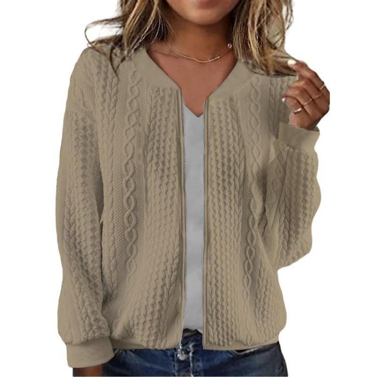 2024 Dam Höst Vinter Dragkedja Pilotjacka Casual Långärmad Enfärgad Tröjjacka Mode Ytterkläder