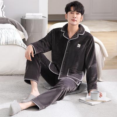 Pajamas Men'S Winter Coral Fleece Men'S Flannel Winter Thickened Fleece Warm Autumn And Winter Loungewear Set