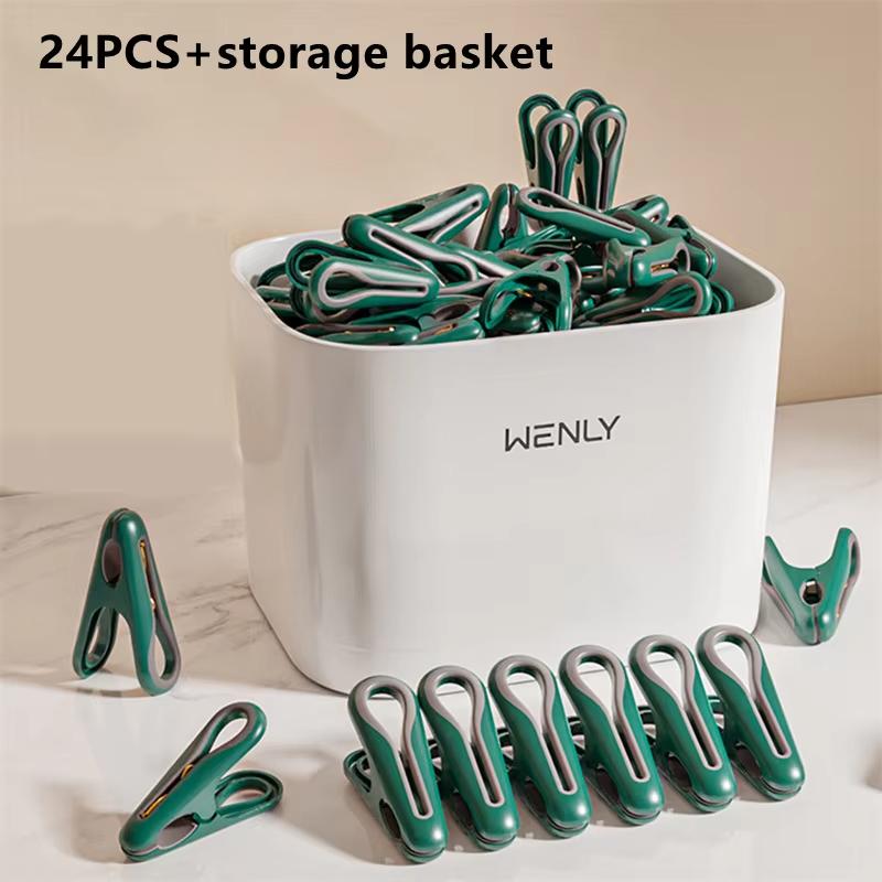 New 12/24/36-Piece Plastic Clothes Pins With Storage Basket Laundry Hanging Pegs For Socks Underwear Household Organization