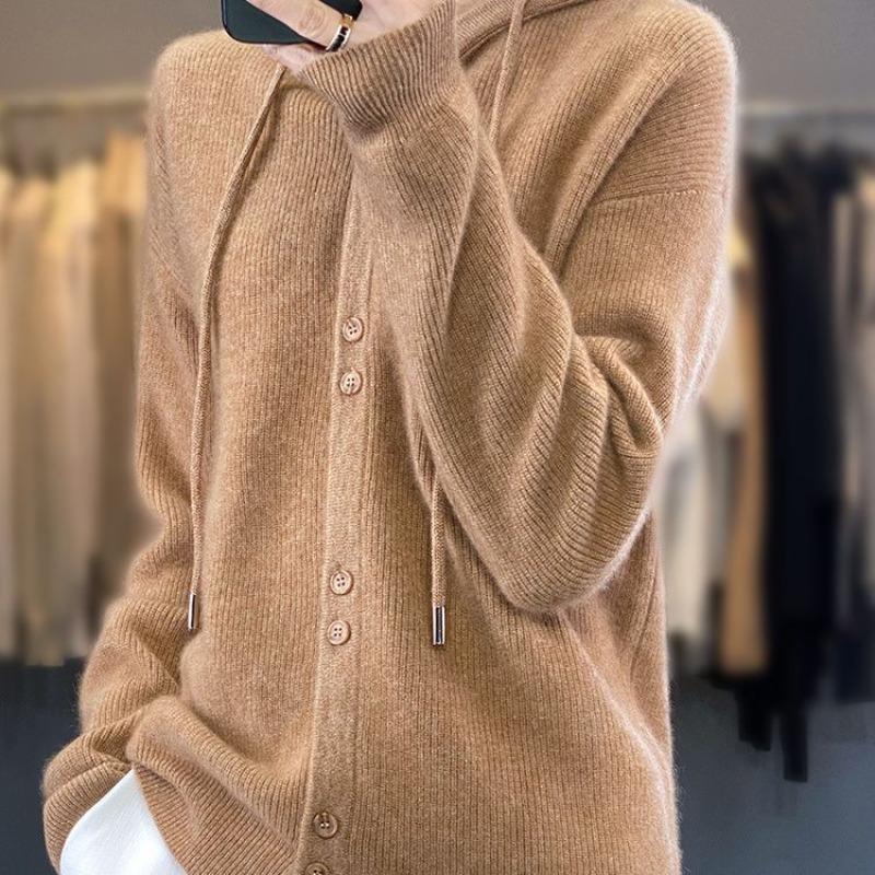 Autumn and Winter New Hooded Cardigan Hoodie Women's Long-sleeved Knitted Sweater Versatile Coat Top Wear Pullover Sweater Women