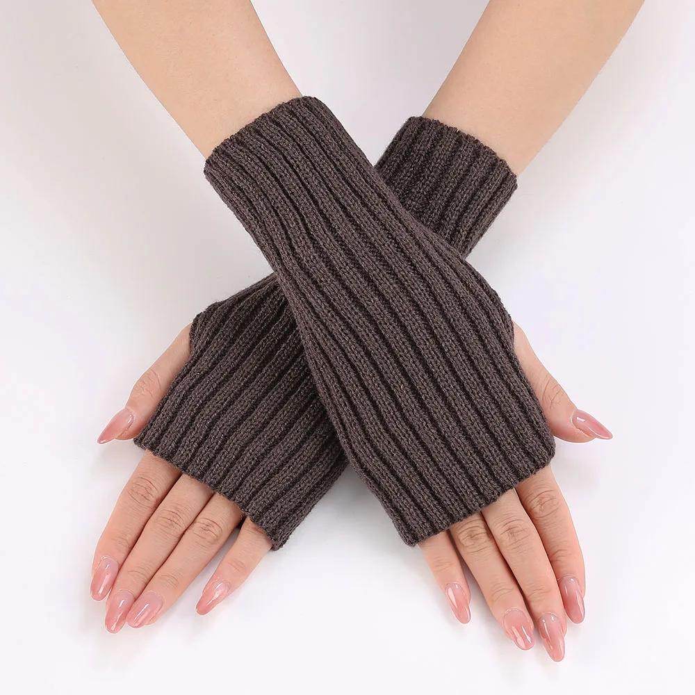 Women Half Finger Gloves Winter Knitted Arm Sleeves Fingerless Mittens Solid Color Soft Gloves Students Touch Screen Gloves