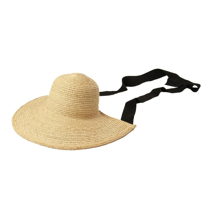 European, American Spring and Summer New Retro Hand-woven Big Eaves Lafite Loli Hat Outdoor Travel Sunshade Sun Protection Big Edge Straw Hat